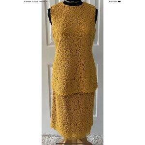 Anne Klein New York Woman’s Size 6 Crocheted Top And Skirt Mustard Yellow VTG
